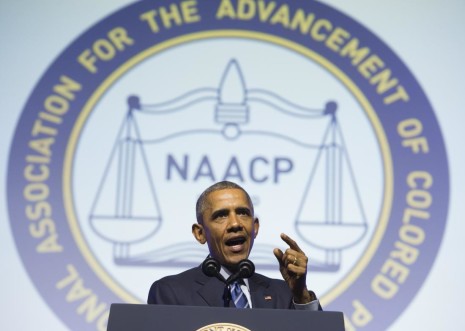 US President Barack Obama speaks during the NAACP's 106th National Convention in Philadelphia, Pennsylvania, July 14, 2015. AFP PHOTO / SAUL LOEBSAUL LOEB/AFP/Getty Images
