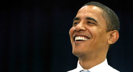 Democratic presidential candidate Sen. Barack Obama laughs as the crowd breaks into 'Happy Birthday' at a town hall meeting at Brevard Community College in Titusville, Florida, Saturday, August 2, 2008. (Joe Burbank/Orlando Sentinel/MCT)